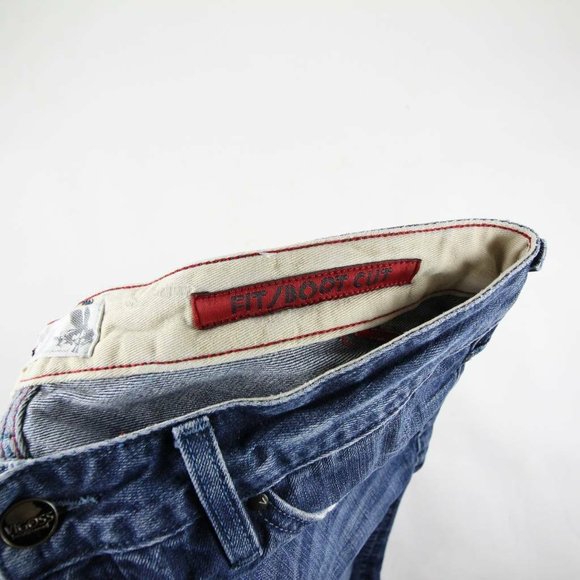 Vigoss Mens Bootcut Jeans Blue Light Denim Embellished Button Fly Size 38x32 - Picture 11 of 12